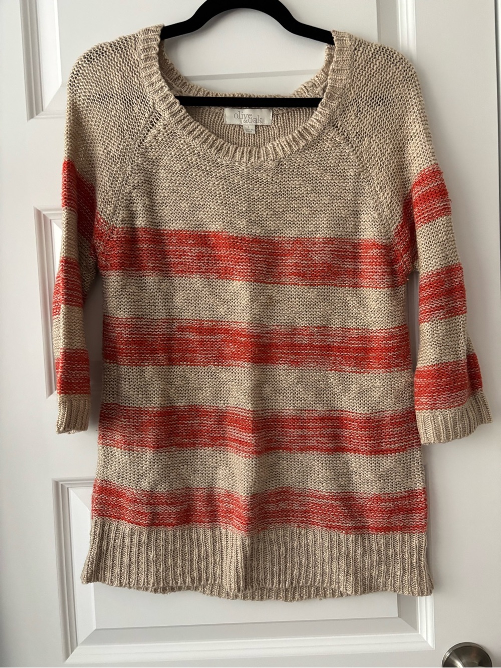Olive & Oak Cream and Coral Striped Knit Pullover Sweater L